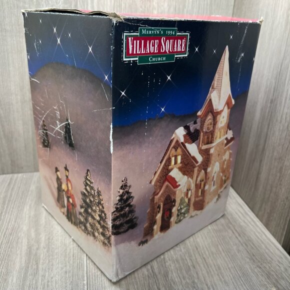 Mervyn's Village Square 1994 Christmas Church Lighted Hand Painted Ceramic Decor - Picture 9 of 13
